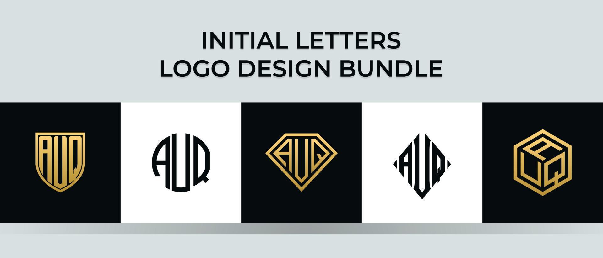 pacote de designs de logotipo auq com letras iniciais vetor