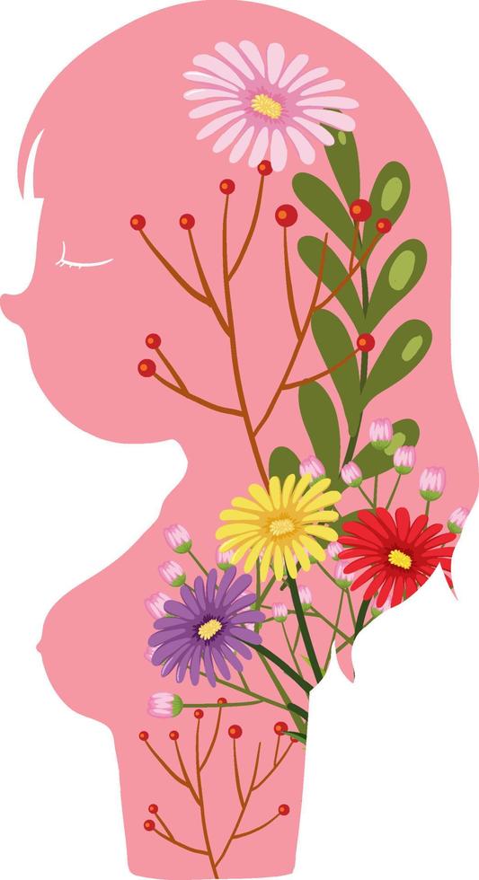 silhueta de mulher rosa com padrão de flor vetor