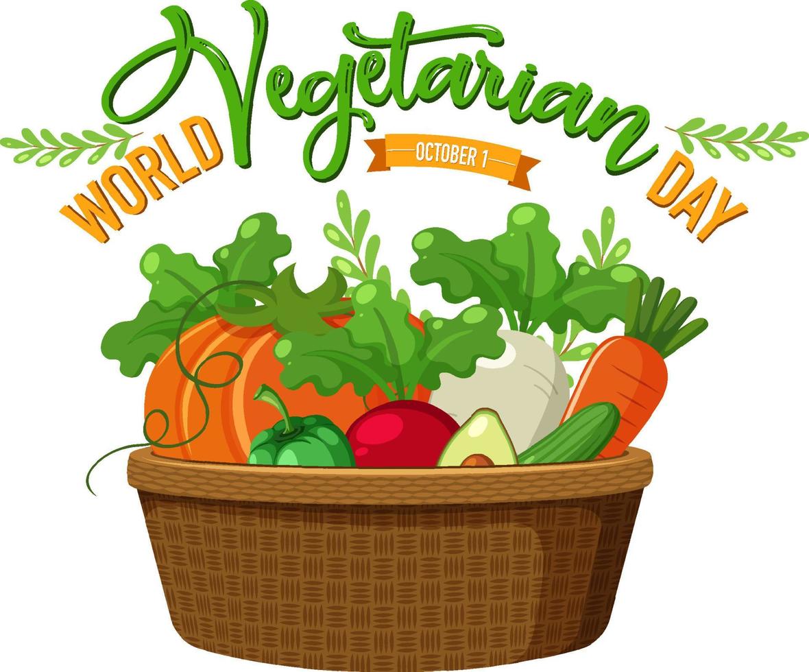 logotipo do dia vegetariano mundial com vegetais e frutas na cesta vetor