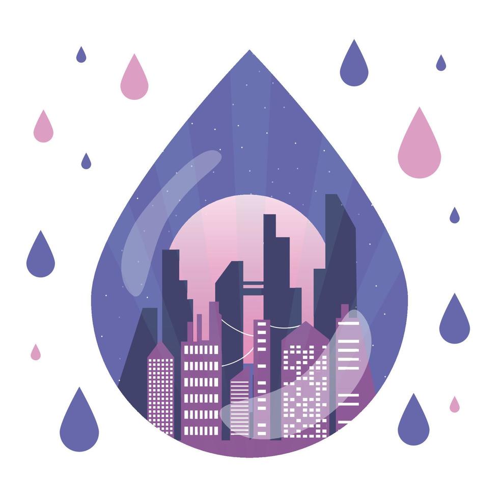 cidade em uma gota de chuva. ilustração vetorial vetor