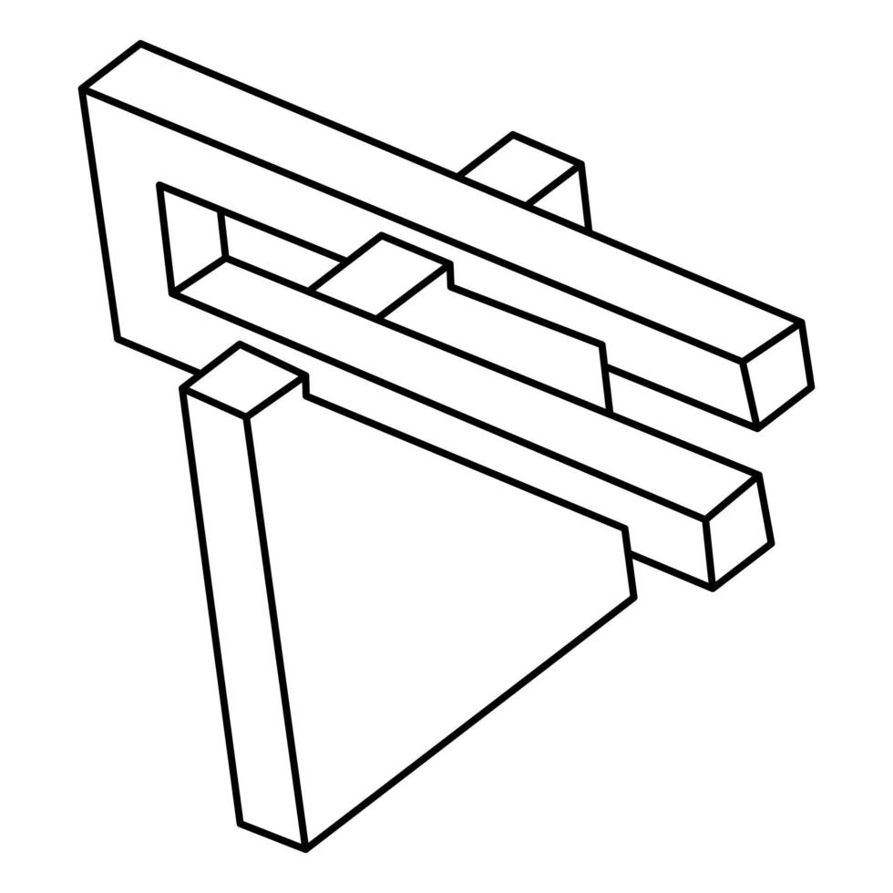 formas impossíveis. figuras sagradas da geometria. ilusão de óptica. objeto geométrico eterno abstrato. contorno infinito impossível. arte de linha. op art. forma de geometria impossível em um fundo branco. vetor