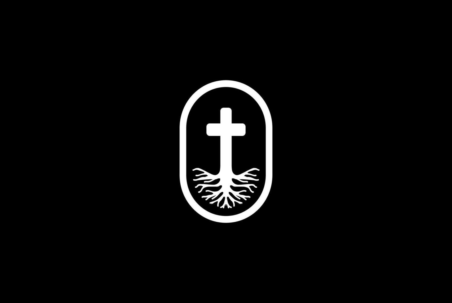 vida raiz cristão jesus cruz igreja capela religião logo design vector