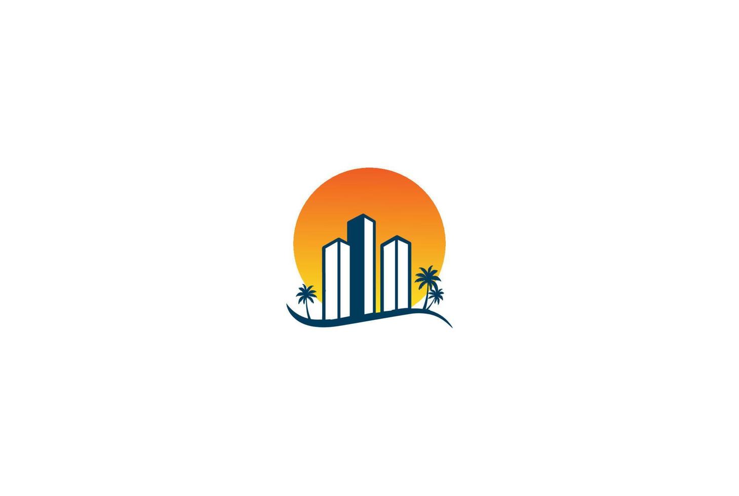 pôr do sol nascer do sol urbano cidade edifício de apartamentos gráfico de negócios imobiliários com vetor de design de logotipo de Palm Beach