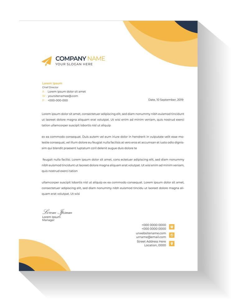 modelo de design de papel timbrado de negócios corporativos com cor amarela e escura. modelos de design de cabeçote de carta modernos criativos para seu projeto. ilustração vetorial. design de cabeça de carta simples de cor vermelha vetor