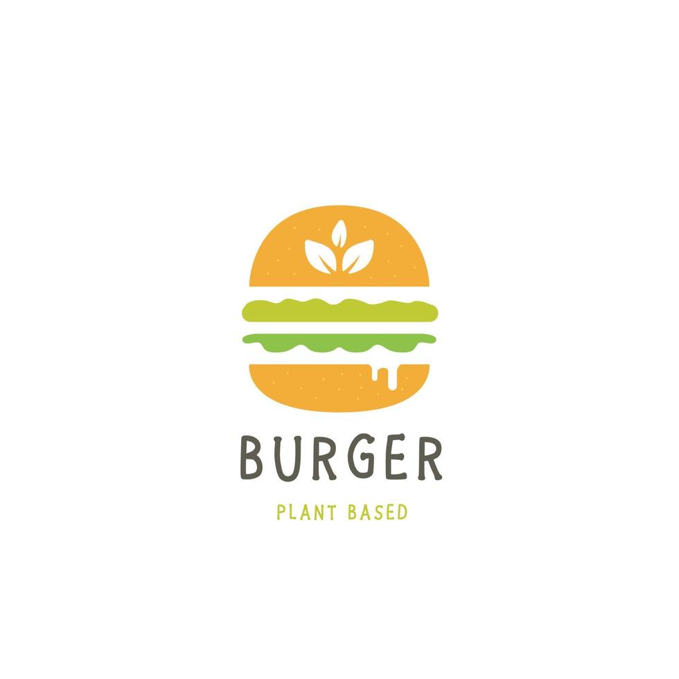 logotipo do hambúrguer vegan com o símbolo da ilustração do ícone da folha vetor