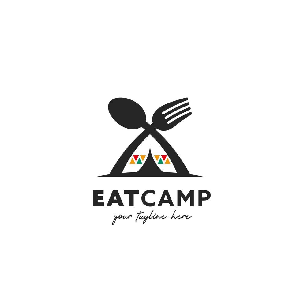comer acampamento acampamento símbolo do logotipo de foodie com ícone exclusivo de ilustração de tenda étnica africana tradicional vetor