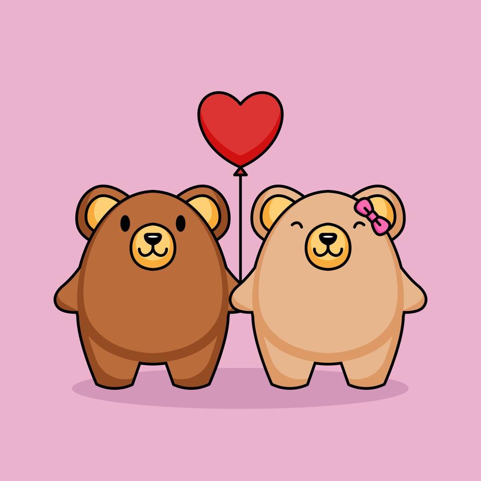 ilustração de urso casal fofo vetor