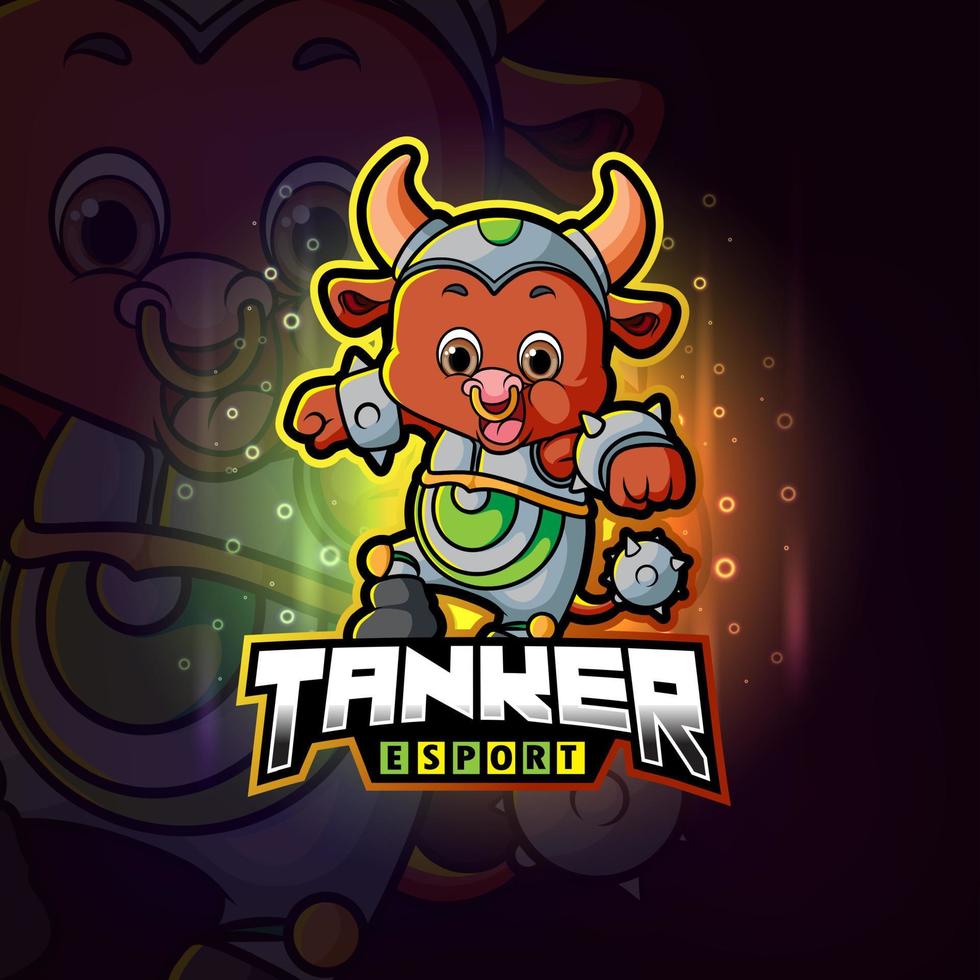 o design do logotipo do tanker happy bull esport vetor