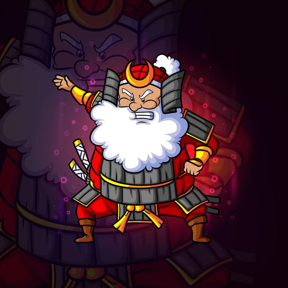 o papai noel com o design do logotipo do esporte de traje de samurai vetor