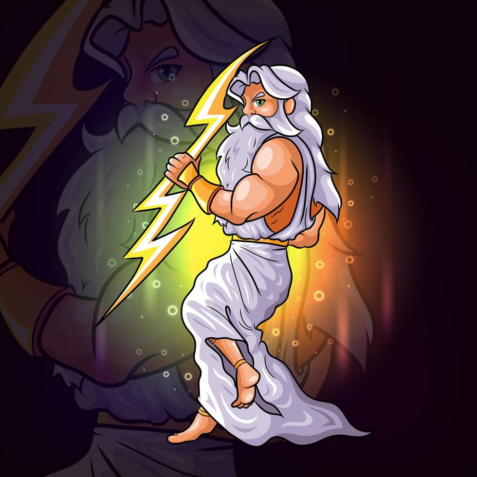 os deuses de Zeus com o design do mascote esport de relâmpago dourado vetor