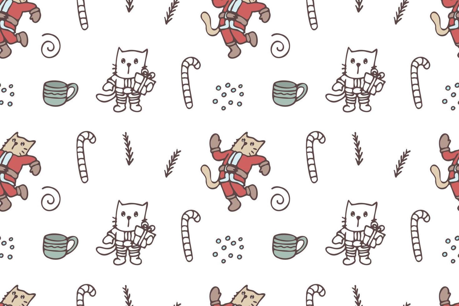 conjunto de desenhos de gatos fofos para padrão de repetição de natal vetor