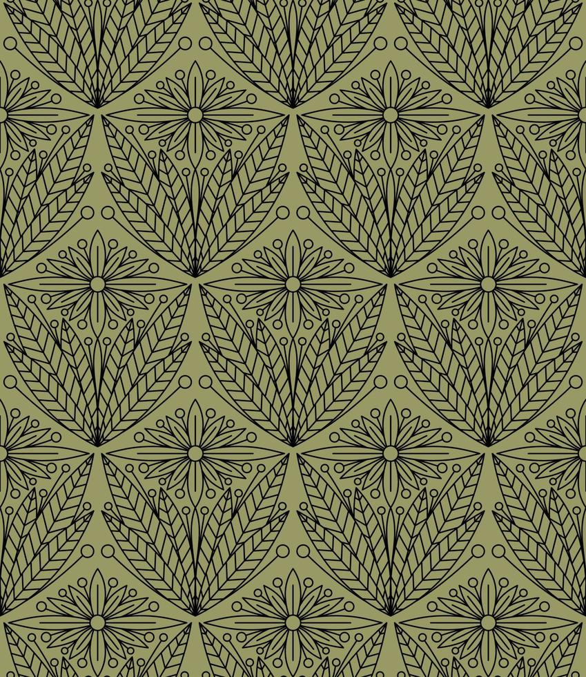 fundo verde-oliva com padrão floral vintage de vetor