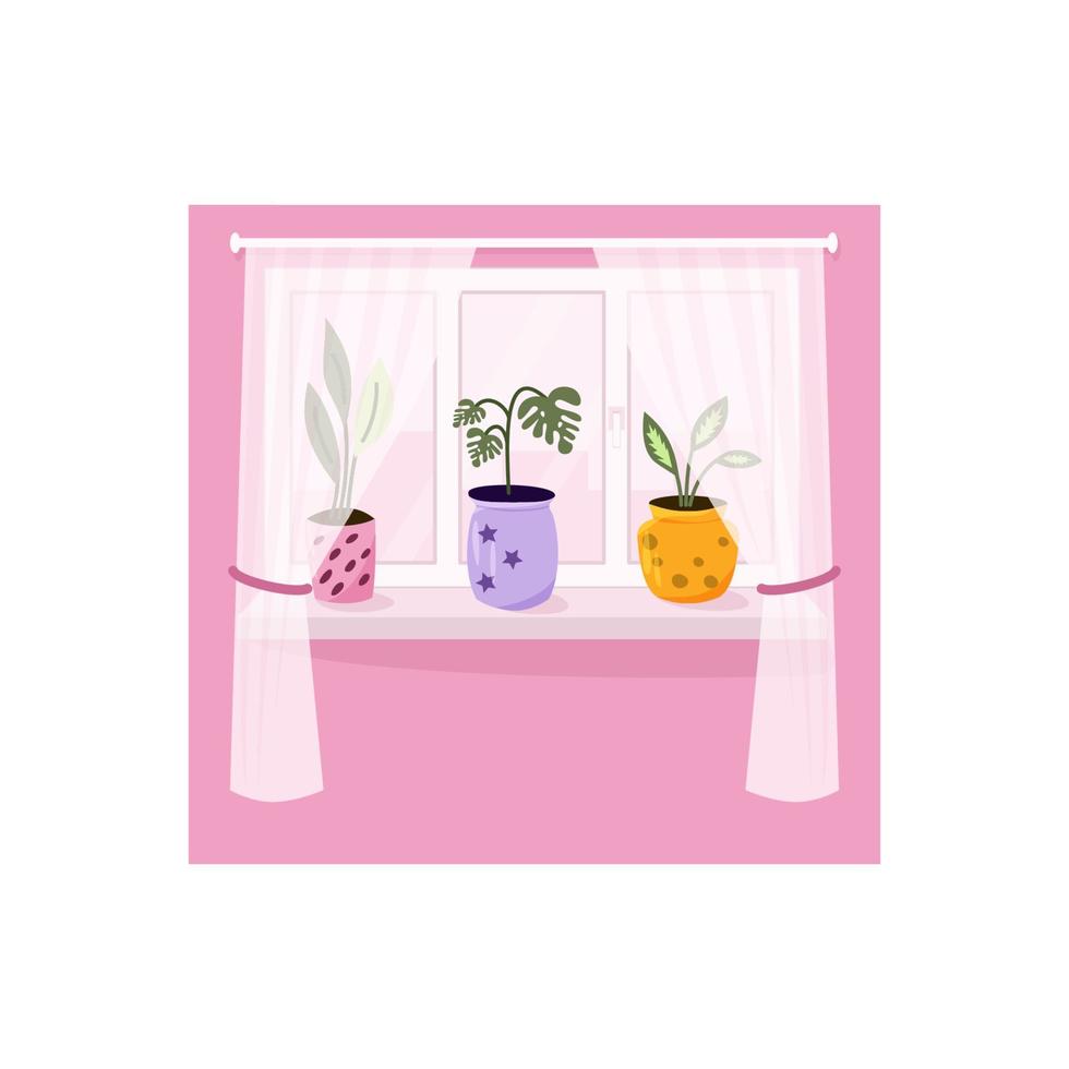 janela com plantas em vasos. ilustração vetorial. vetor