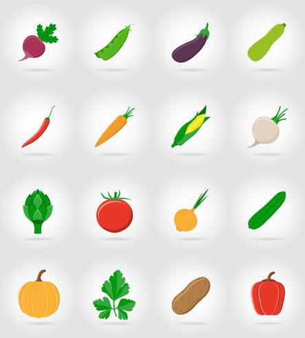 ícones planas de legumes com a ilustração do vetor de sombra