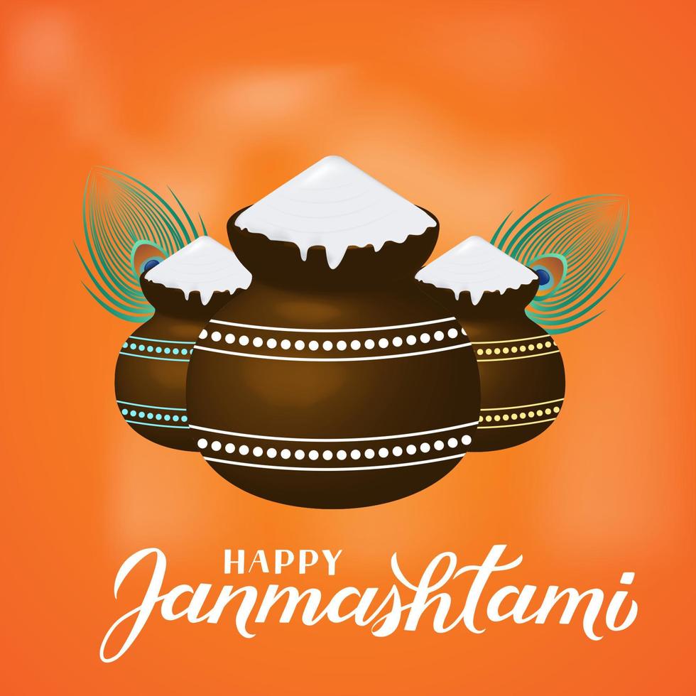 ilustração em vetor festival hindu tradicional com letras de mão feliz janmashtami. modelo fácil de editar para cartaz de tipografia, banner, panfleto, convite, etc.