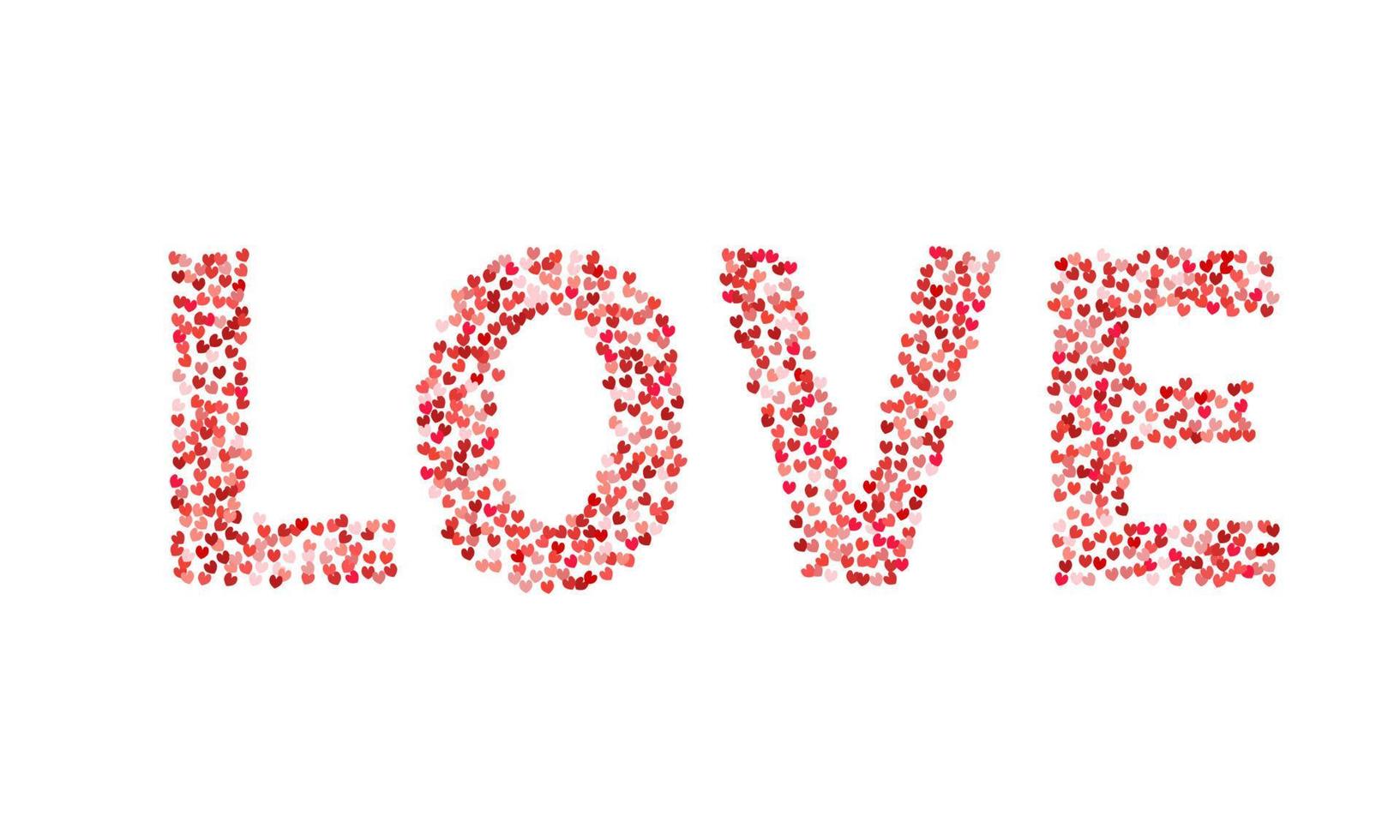 a palavra amor feita de pequenos corações em tons de vermelho e rosa. cartaz de tipografia de dia dos namorados. modelo fácil de editar para suas obras de arte. vetor