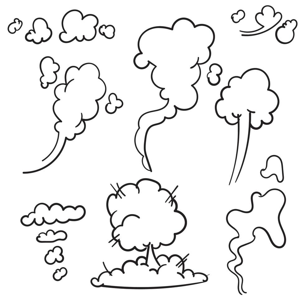 Doodle ilustração em quadrinhos de nuvem de fumaça isolada no fundo branco vetor
