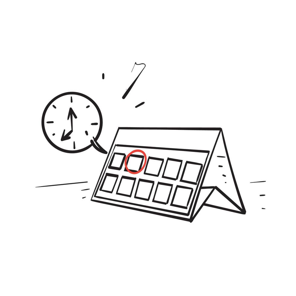 calendário de doodle desenhado à mão e ícone de conceito de ilustração de relógio isolado vetor