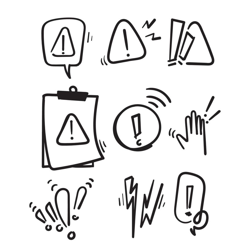 mão desenhada conjunto simples de avisos relacionados a ícones de linha de vetor em vetor de estilo doodle isolado