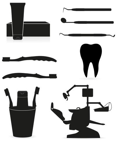 instrumentos odontológicos ilustração em vetor silhueta negra