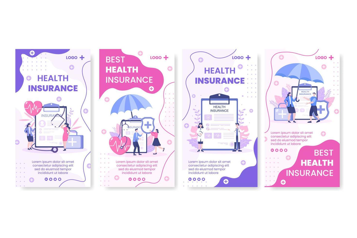 ilustração de design plano modelo de histórias de seguro de saúde editável de fundo quadrado para mídia social, cartão de felicitações ou internet web vetor