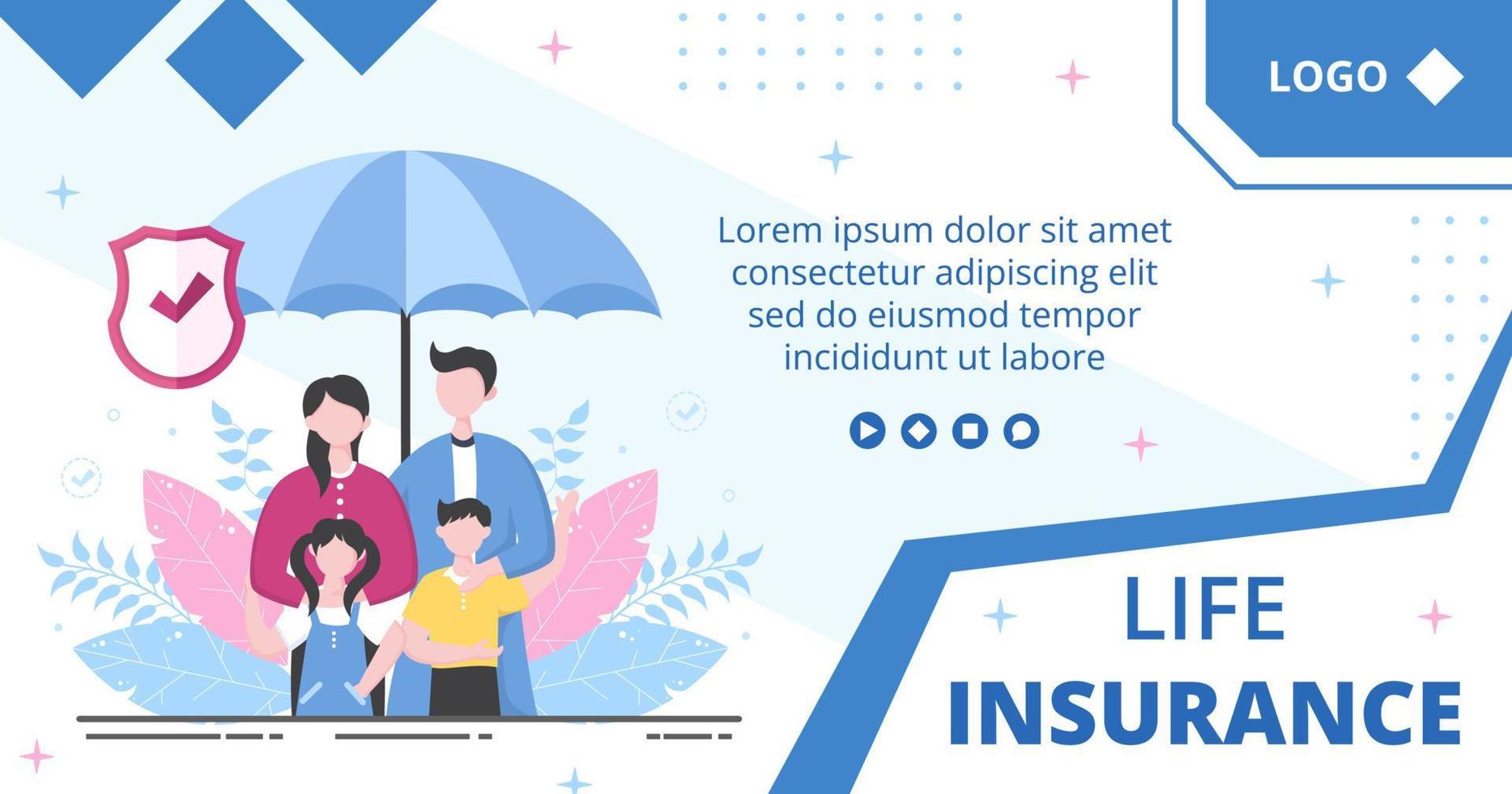 ilustração de design plano de modelo de posto de seguro de vida editável de fundo quadrado adequado para mídia social, cartão de felicitações ou anúncios de internet na web vetor