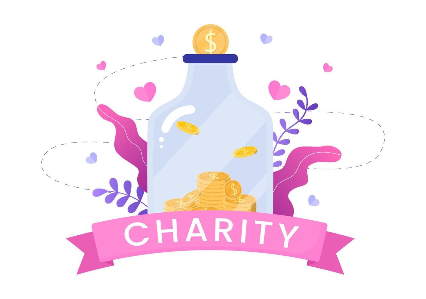 ame a caridade ou faça uma doação por meio de uma equipe de voluntários trabalhando em conjunto para ajudar e coletar doações para cartaz ou banner em ilustração de design plano vetor