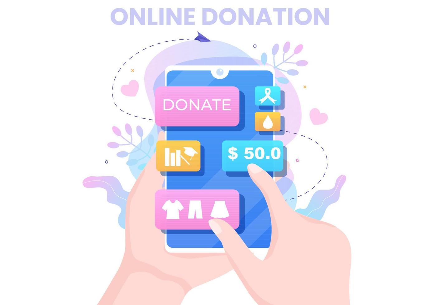 love charity ou on-line doando por meio de uma equipe de voluntários trabalharam juntos para ajudar e coletar doações para pôster ou banner na ilustração de design plano vetor
