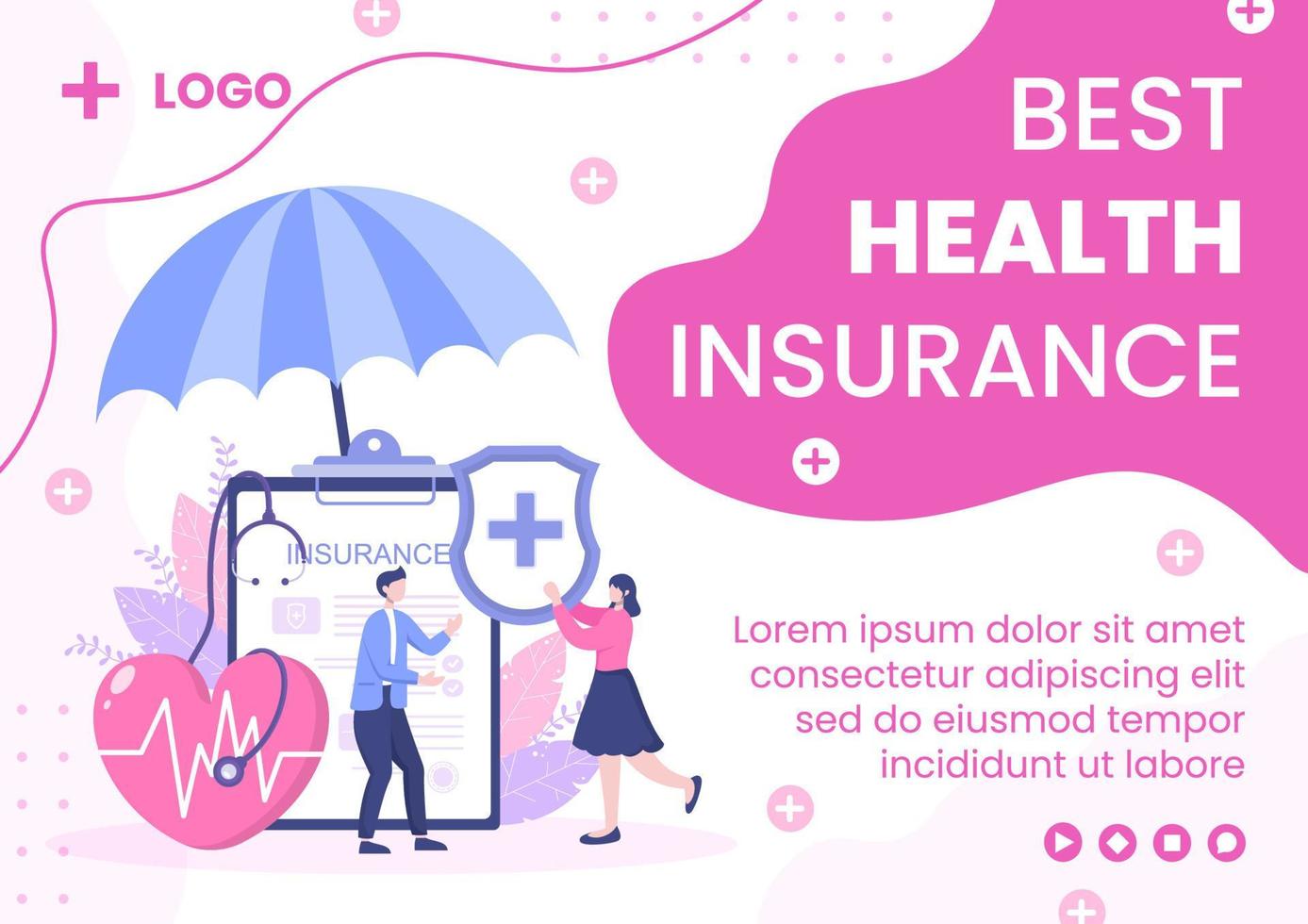 ilustração de design plano modelo de folheto de seguro saúde editável de fundo quadrado para mídia social, cartão de felicitações ou internet web vetor