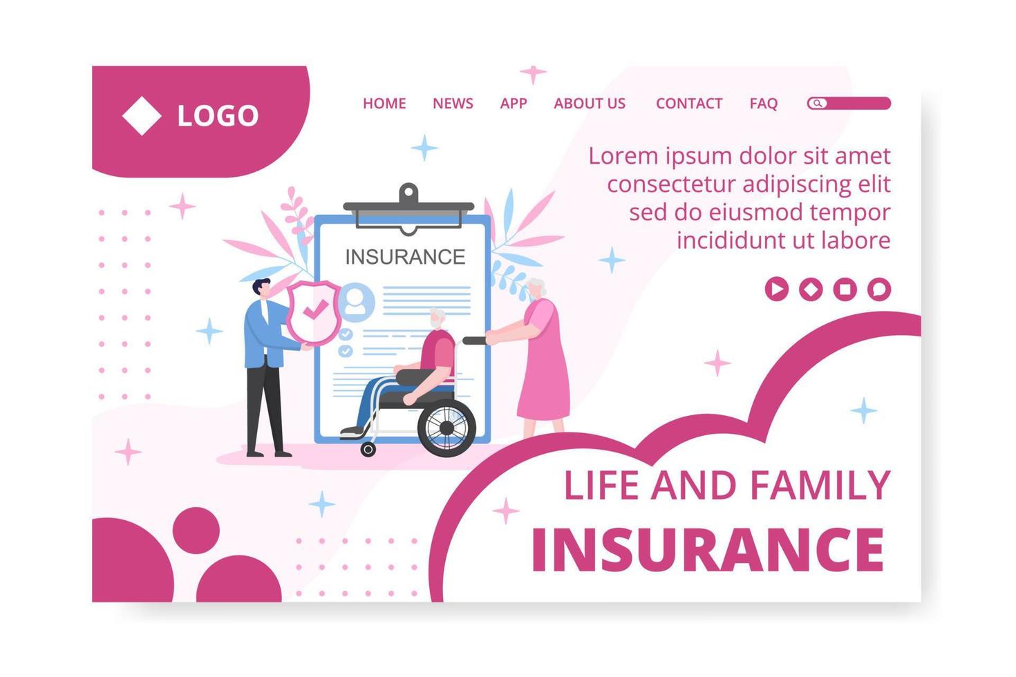 ilustração de design plano de modelo de página de destino de seguro de vida editável de fundo quadrado adequado para mídia social, cartão comemorativo ou anúncios de internet na web vetor