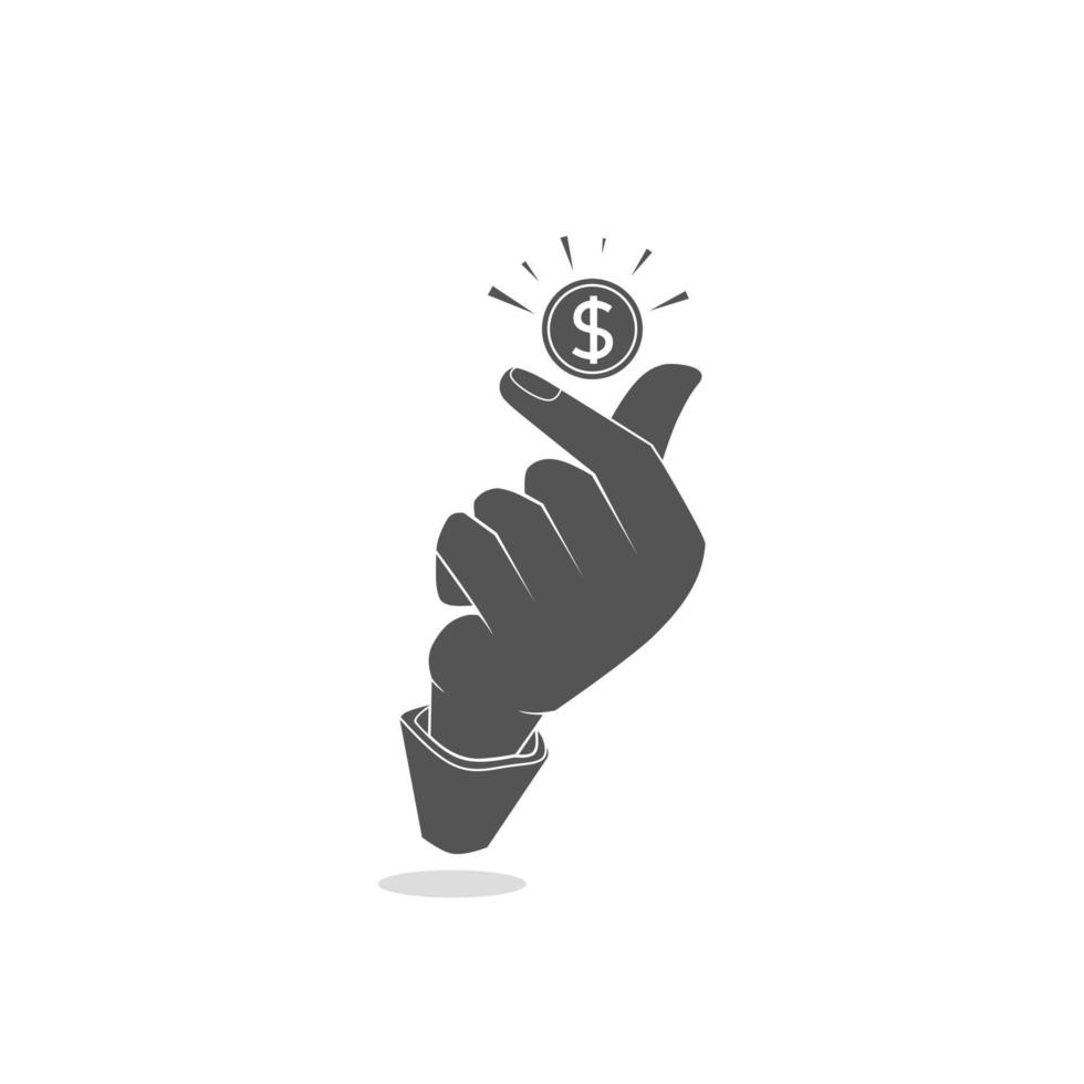 ilustração de dedo de mão de símbolo de dinheiro, vetor de ícone de design plano,