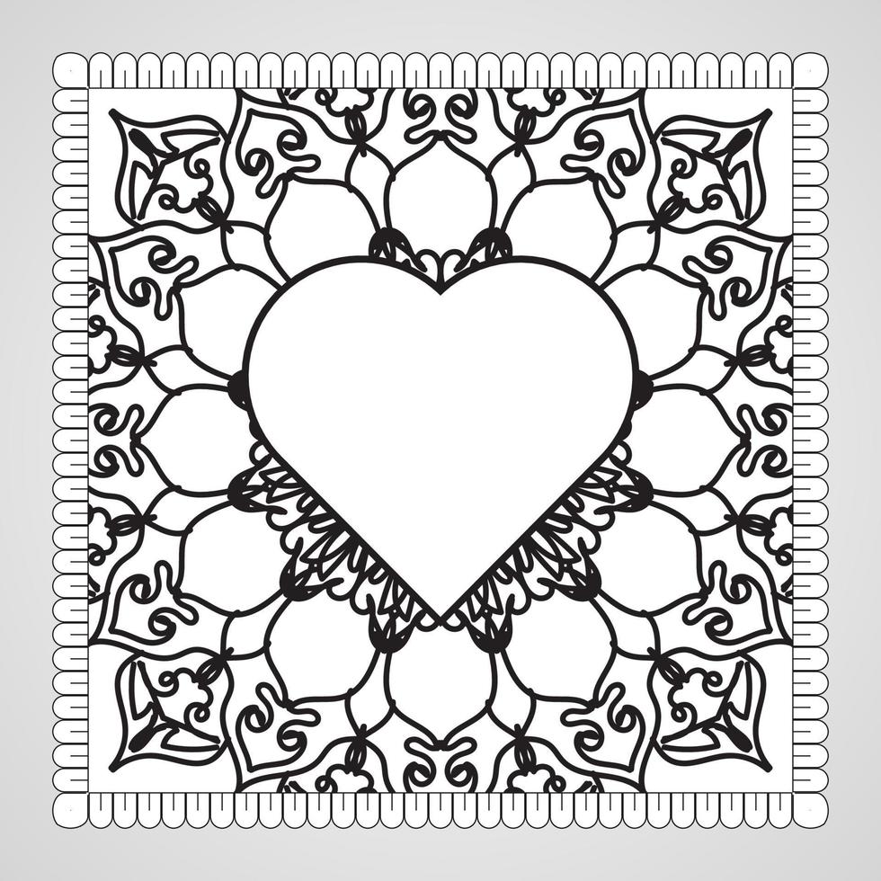 mão desenhada coração com mandala. decoração em ornamento de doodle oriental étnica. vetor