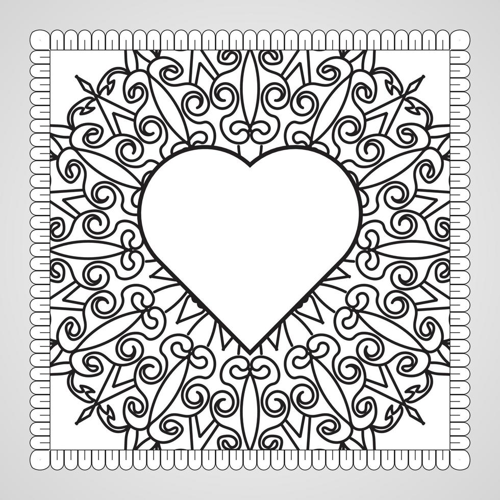 mão desenhada coração com mandala. decoração em ornamento de doodle oriental étnica. vetor