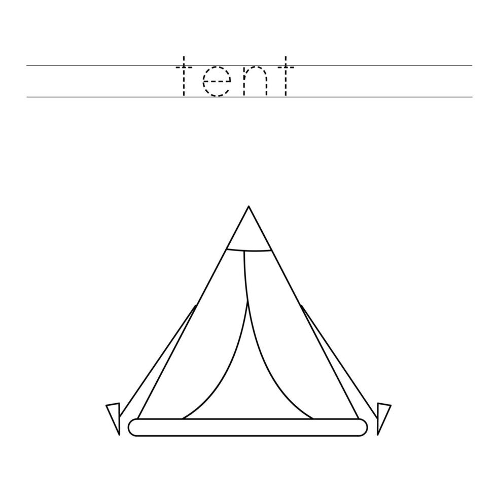 trace as letras e a tenda dos desenhos animados da cor. prática de caligrafia para crianças. vetor