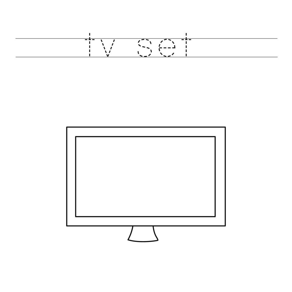 rastrear as letras e o conjunto de tv colorido dos desenhos animados. prática de caligrafia para crianças. vetor