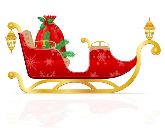 trenó de Natal vermelho de Papai Noel com ilustração vetorial de presentes vetor