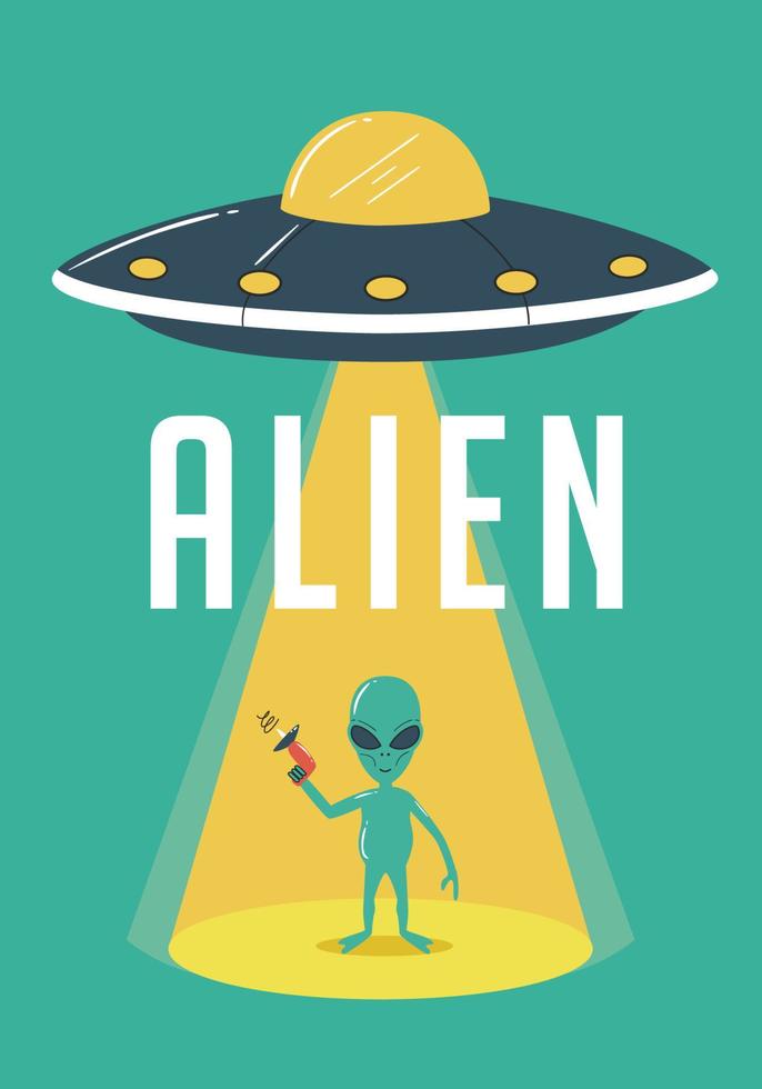 ilustração de alien e ufo vetor