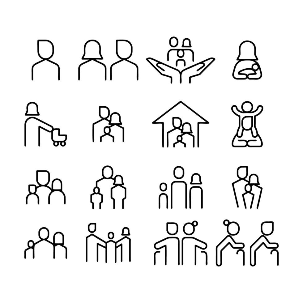 ícones do vetor família definidos em estilo de linha fina
