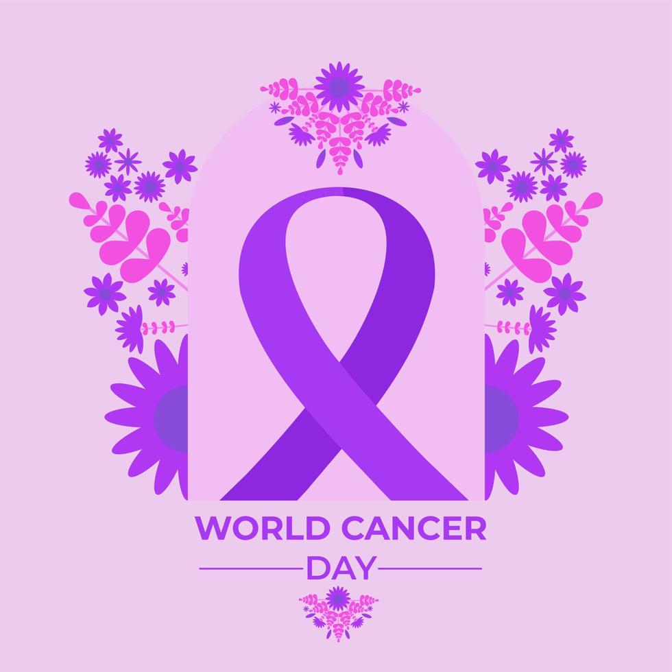 desenho de ilustração de fita roxa do dia mundial do câncer vetor