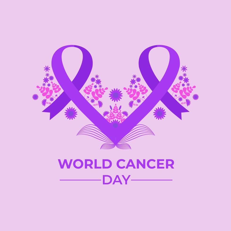 desenho de ilustração de fita roxa do dia mundial do câncer vetor