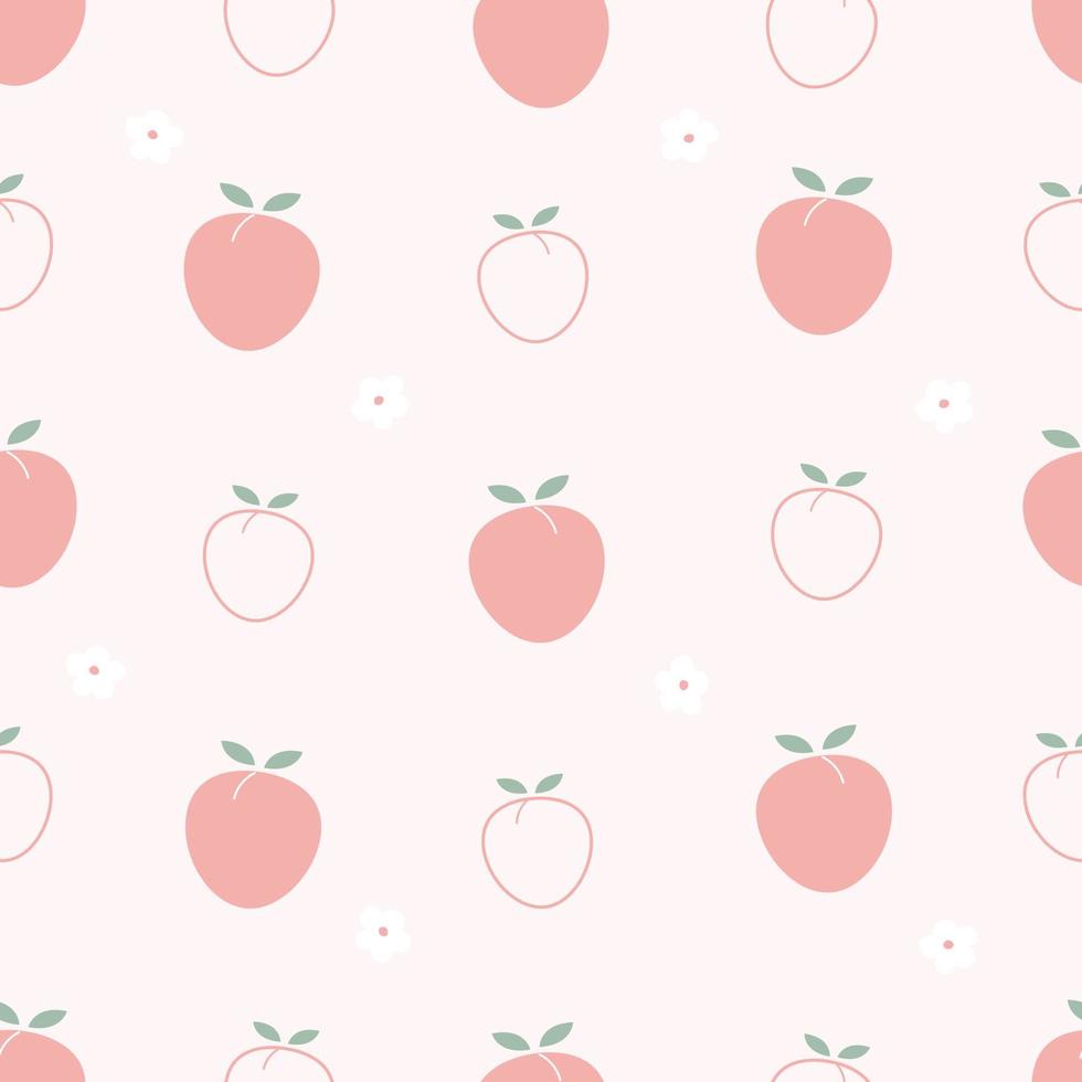 contorno laranja pêssego sobre fundo branco sem costura padrão de fundo de frutas. desenho animado estilo mão desenhada design para padrão de roupas de bebê, cobertor. ou imprimir ilustração vetorial de papel de parede vetor