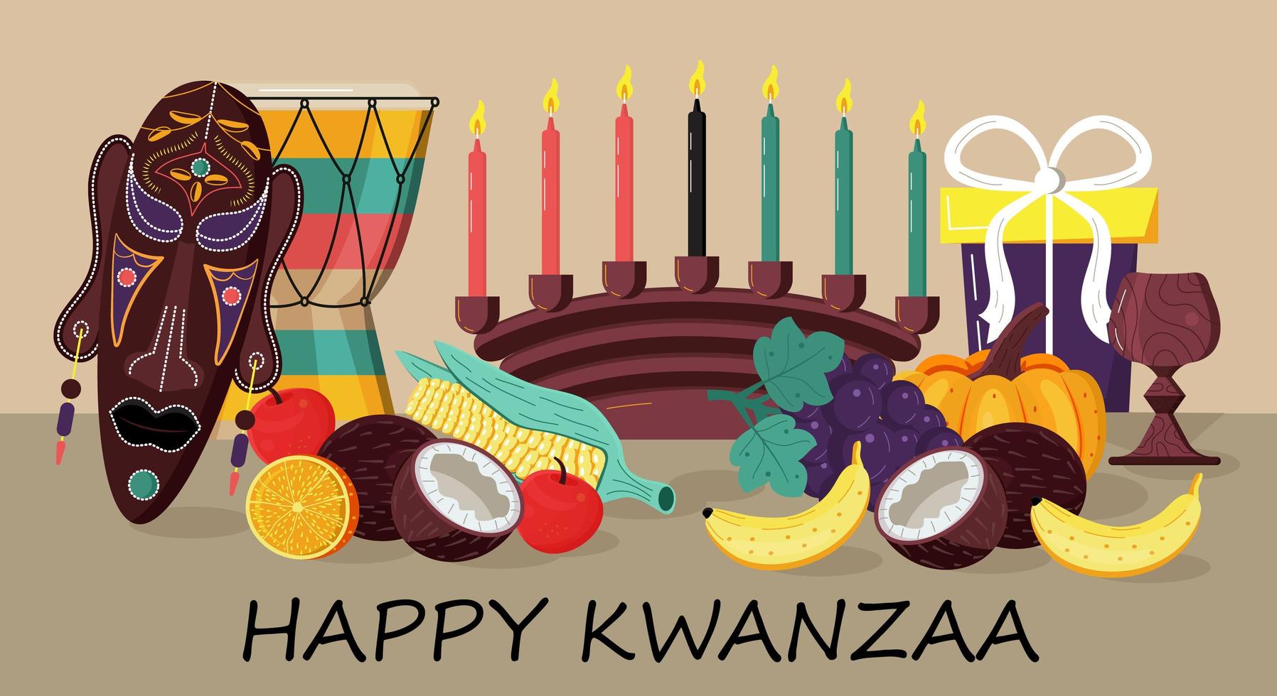 vetor de convite kwanzaa feliz para web, cartão, mídias sociais. kwanza feliz comemorado de 26 de dezembro a 1 de janeiro. sete velas acesas.