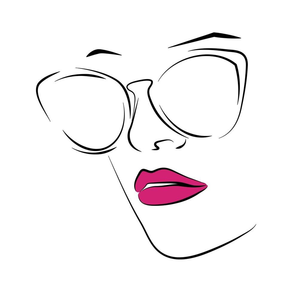 jovem modelo feminino usando óculos de sol legais, mulher atraente com batom vermelho vetor
