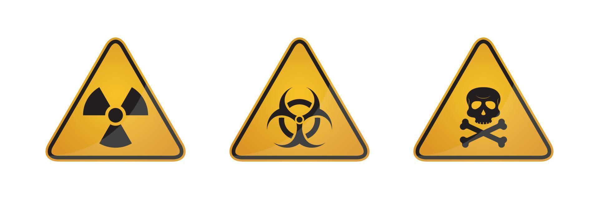 aviso perigo triângulo amarelo sinal. cuidado com risco biológico tóxico. símbolo de radiação. vetor