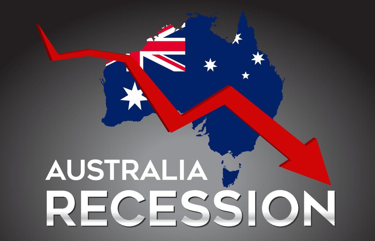 mapa do conceito criativo da crise econômica da recessão da Austrália com a seta do crash econômico. vetor