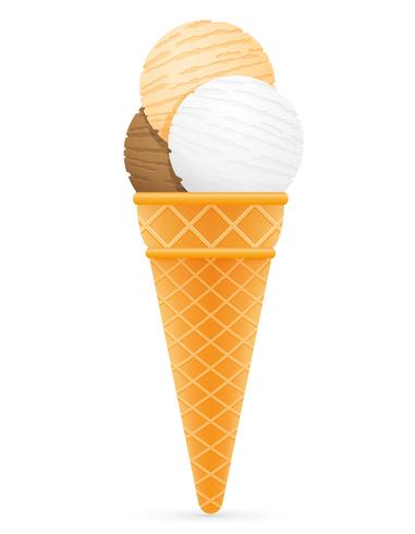 bolas de sorvete em ilustração vetorial de cone waffle vetor