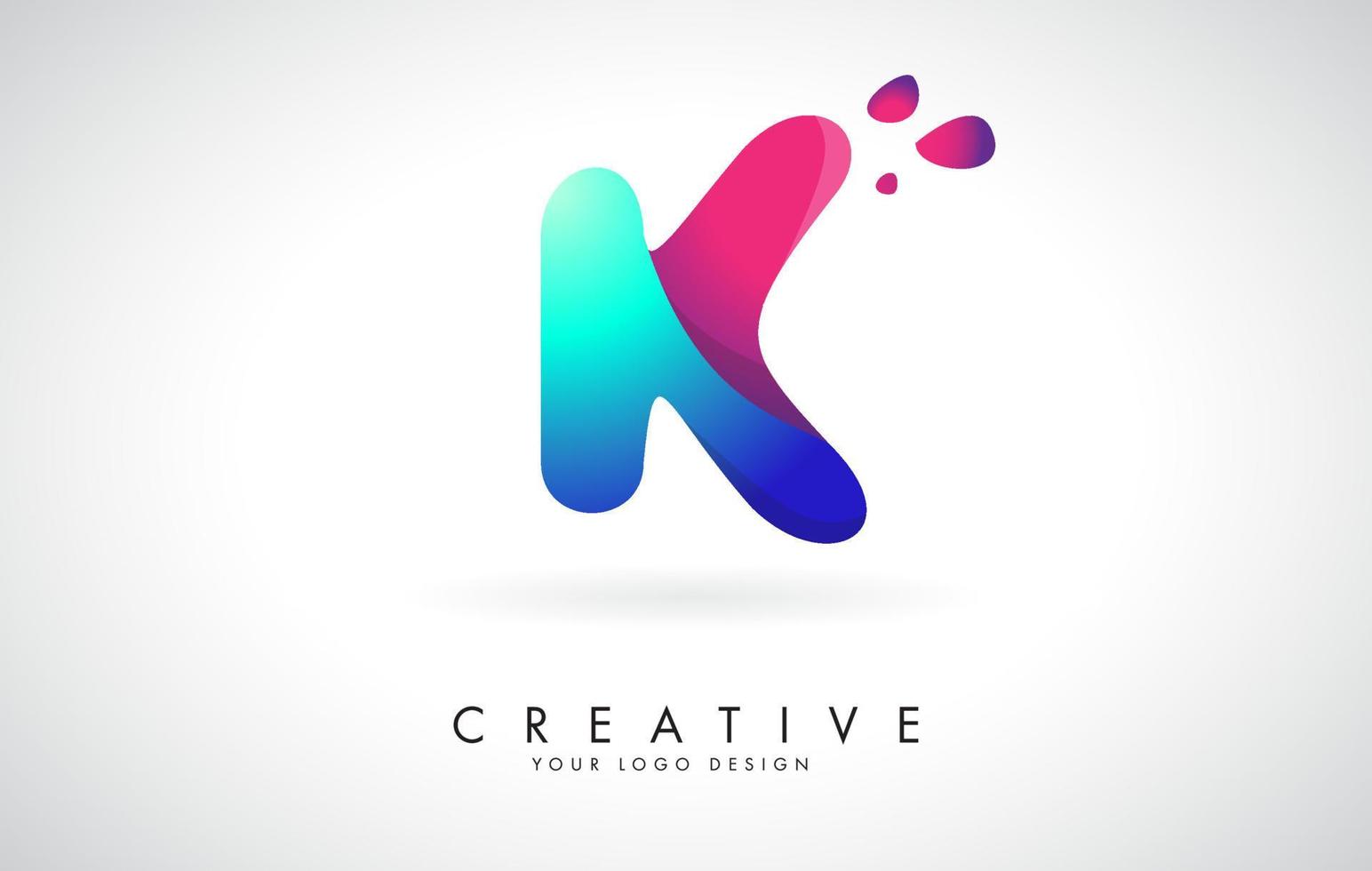 design do logotipo da letra k criativo azul e rosa com pontos. entretenimento corporativo amigável, mídia, tecnologia, design de vetor de negócios digitais com gotas.