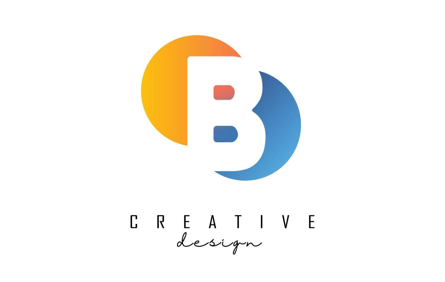 conceito de logotipo de design de letra b branco com ilustração em vetor círculos colorblock.