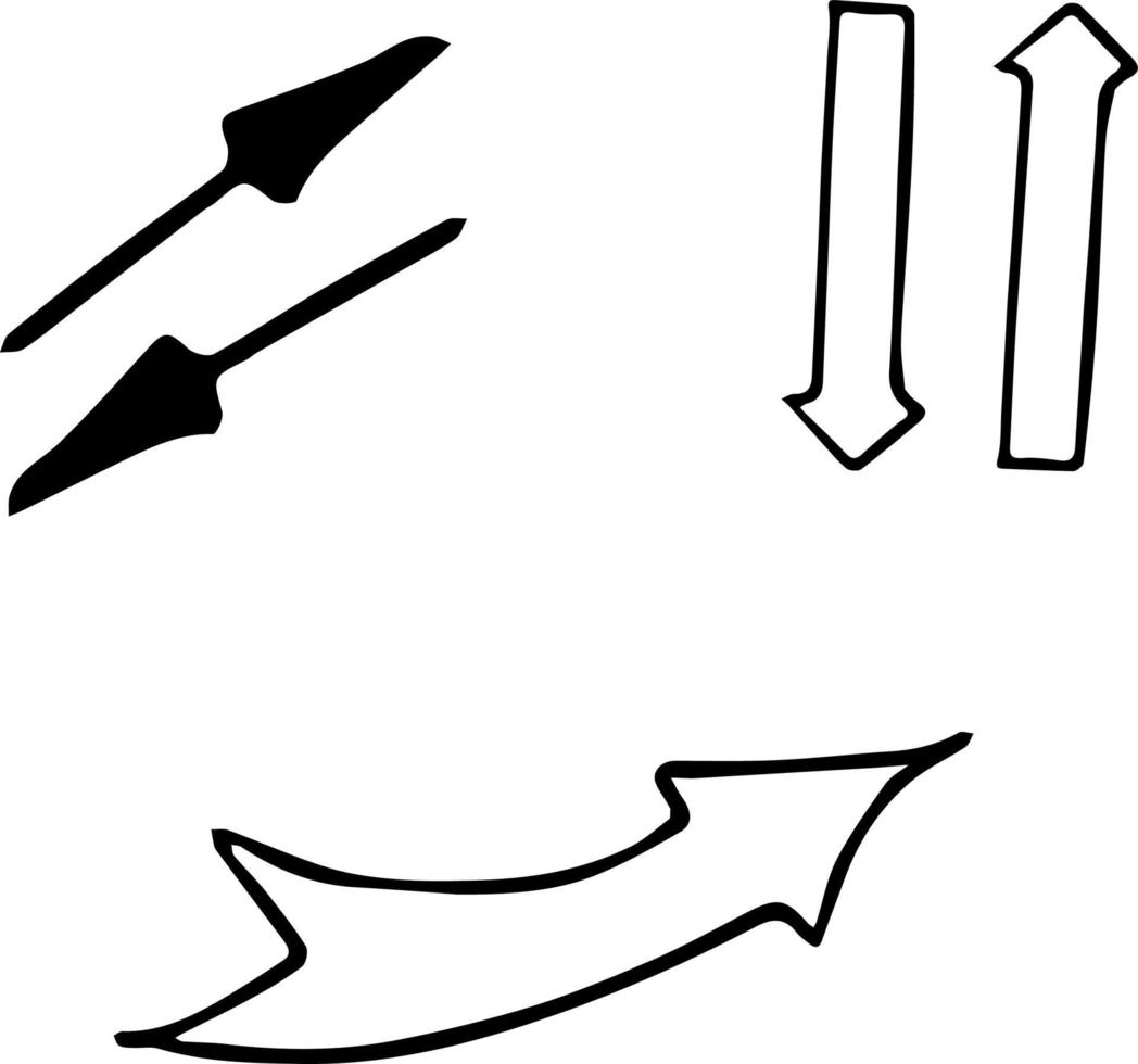 setas desenhadas à mão em estilo doodle. minimalismo monocromático escandinavo. conjunto de elementos de design. sinais, símbolos, direção vetor