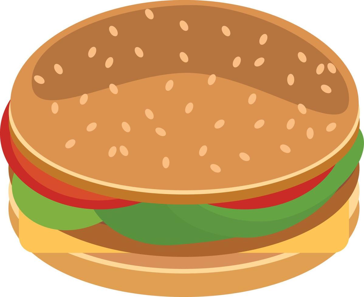 hambúrguer com queijo, tomate, salada, hambúrgueres, pães e gergelim em estilo simples. único elemento para design. fast food americano vetor
